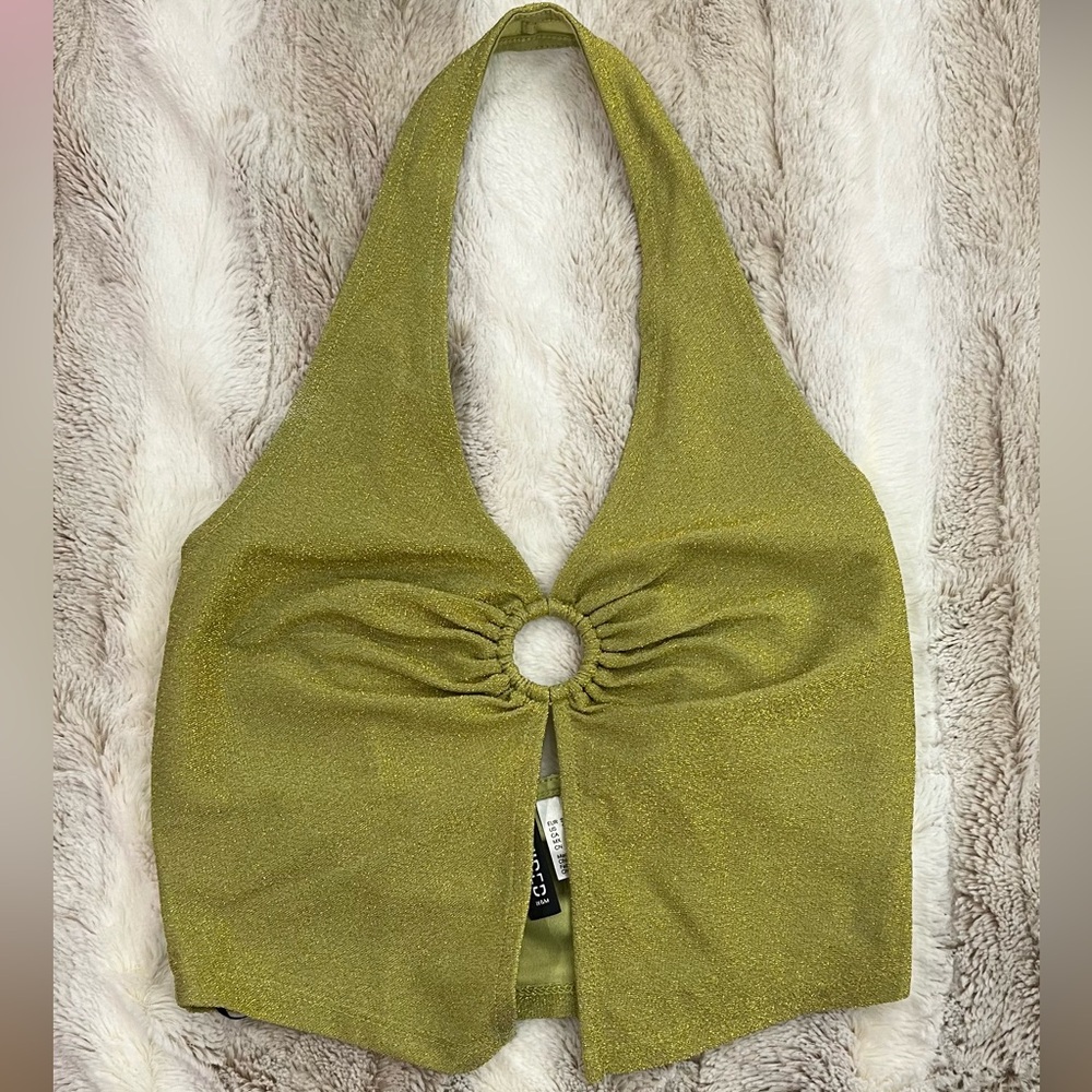 H&M Women’s Green and Gold Halter Top